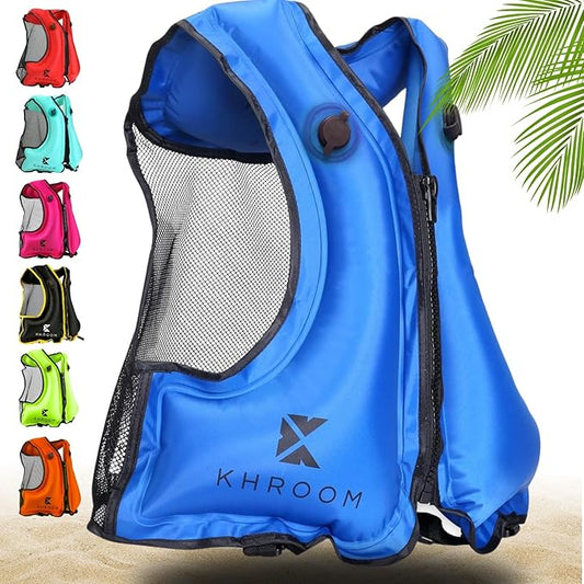 Khroom Inflatable Snorkel Vest for Adults and Teenagers | 60"-75" Height | 90-220 lbs | V2 2025 Model | Buoyancy Jacket for Snorkeling and SUP - Snorkel Vest, Buoyancy Aid