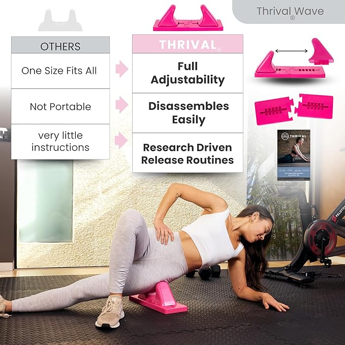 Thrival Wave - Fully Adjustable Psoas, Back and Hip Flexor Muscle Release Tool for Deep Tissue, Trigger Point Massage (Pink) – Made in USA