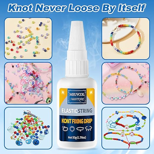 Jewelry Bracelet Glue for Elastic String Knot,2 Pcs Clear Clay Beads Glue for Bead Charms, Punctuation Beads, Jewelry Bracelet Making Supplies Kit for Plastic Bracelet Stretchy Cord (100g)