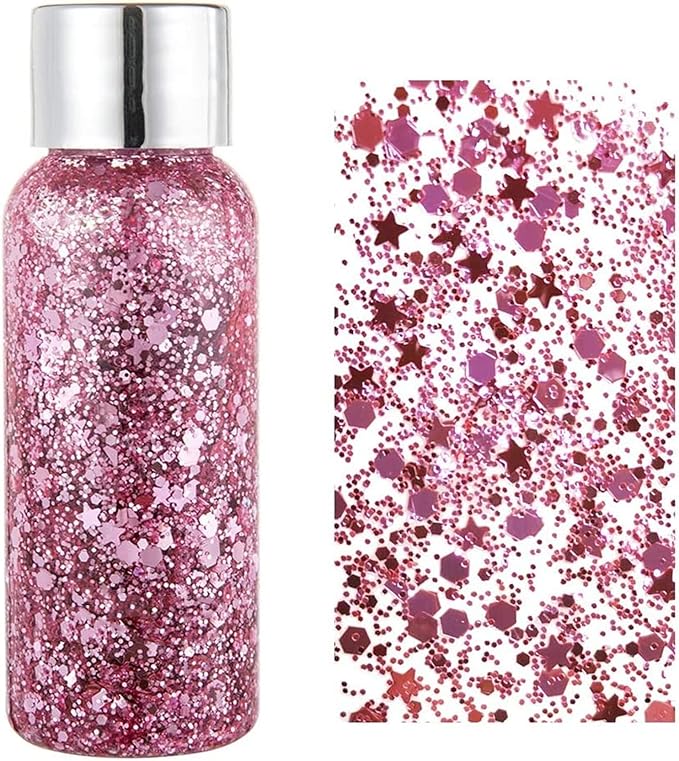 MAEPEOR Chunky Face Body Glitter Gel 19 Colors Mermaid Sequins Holographic Body Glitter Gel Long-Lasting Festival Makeup Glitter Paint for Face Body Hair Nails (30g, 03 Pink)