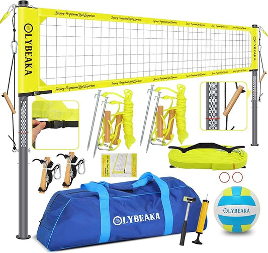 2025 Outdoor Professional Volleyball Net Set for Backyard Beach with Tetoron Net, Adjustable 2" Aluminum Poles, PU Volleyball,Carry Bag - Easy Setup & Anti-Sagg with 2 Tension Adjusters