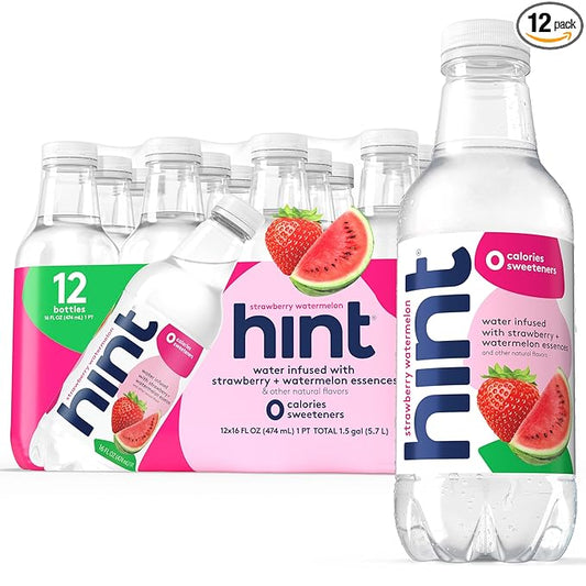 Hint Fruit-Infused Bottled Water, Strawberry Watermelon - Sugar Free Flavored Water with Zero Calories, Naturally Flavored, and No Artificial Sweeteners - 16 Fl Oz (Pack of 12)