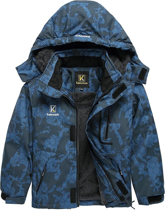 Keevoom Boys Winter Coat Ski Jacket Windproof Kids Snowboard Warm Fleece Snow Coat Waterproof Outdoor Hooded Ski Coats