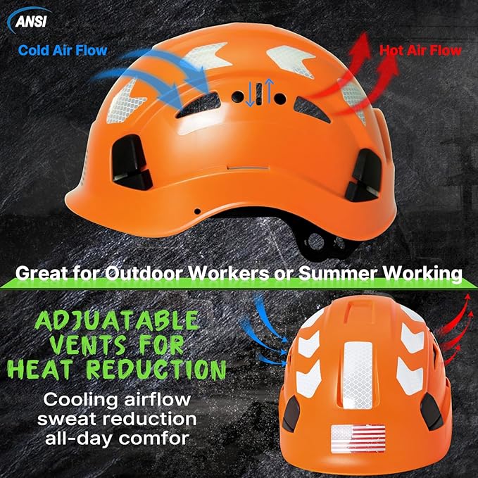 AOLAMEGS Construction Safety Hard Hat - ANSI Z89.1 Type Ι OSHA Approved Safety Helmets with Chin Straps Lightweight Reflective Vented ABS Hard Hats For Men Women Industrial Workwear 6-point Suspension