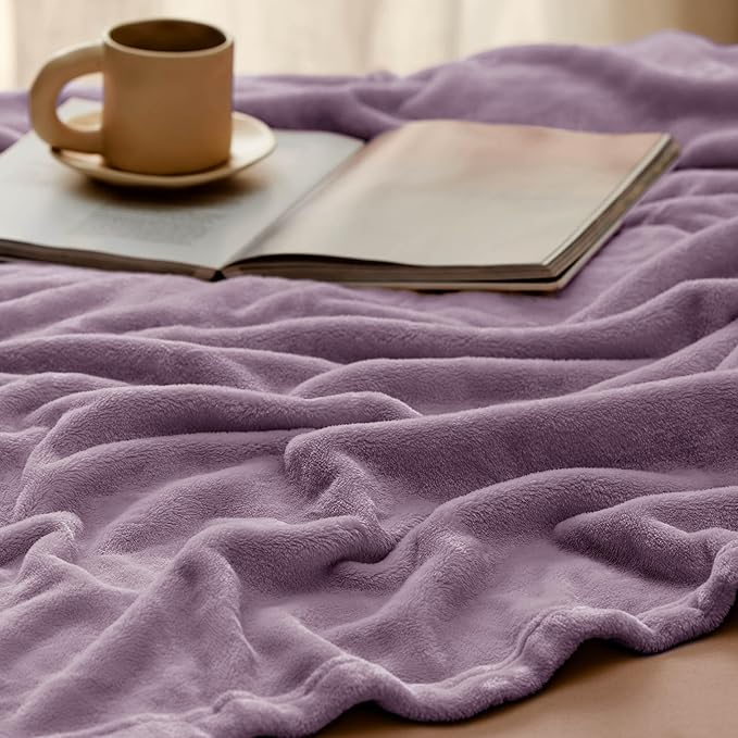 Bedsure Fleece Bed Blankets Queen Size Fog Purple - Soft Lightweight Plush Fuzzy Cozy Luxury Blanket Microfiber, 90x90 inches