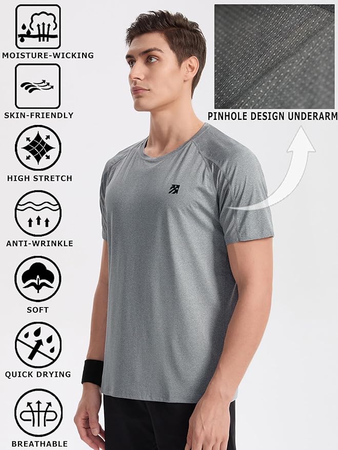 Moisture Wicking Quick Dry Soft Pickleball Workout Hiking Camping Running Shirts for Men Outdoor Sports