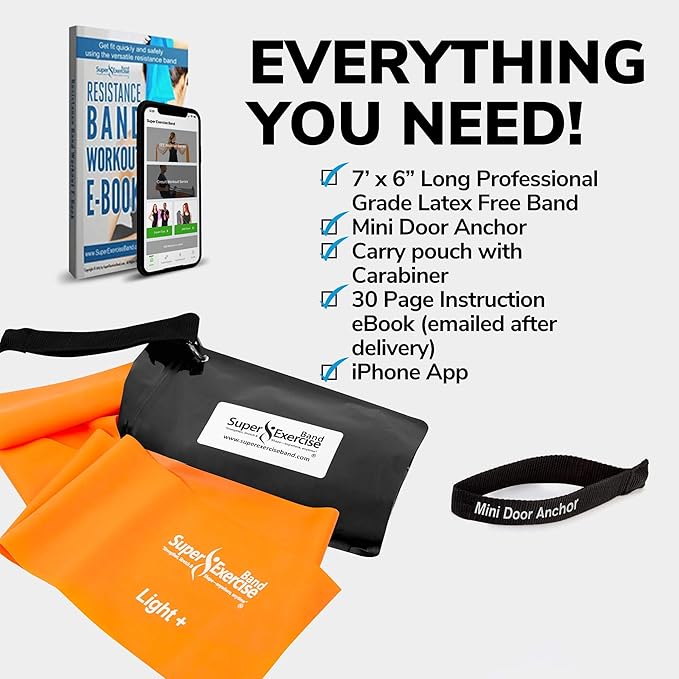 7Ft Long Resistance Bands for Stretching - Resistance Bands Set with Door Anchor - Exercise Bands Including Carry Pouch, E-Book & App - Latex-Free Workout Bands