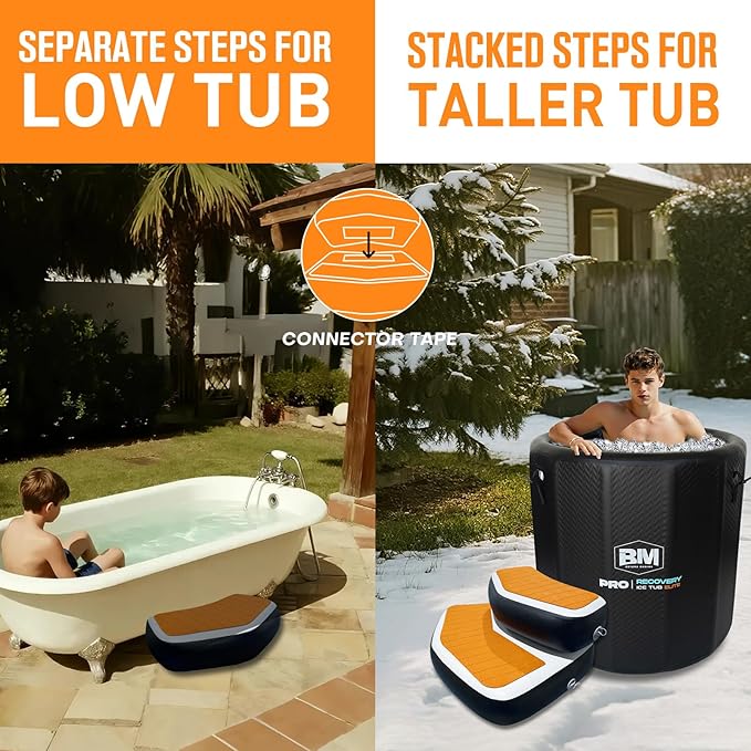 Inflatable Step for Cold Plunge Tub, EVA Non-Slip Drop Stitch Ice Bath Accessory, Detachable 2-Piece Tier Design, Portable Stairs for Ice Plunge, Fits Most Inflatable Ice Tubs