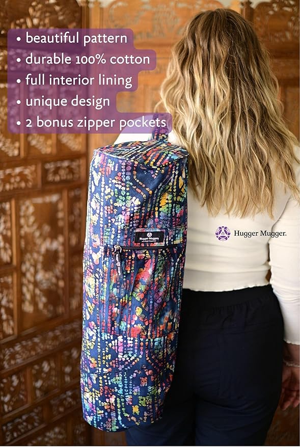 Hugger Mugger Batik Yoga Mat Bag - beautiful pattern, durable 100% cotton, full lining, adjustable strap, 2 extra zipper pockets