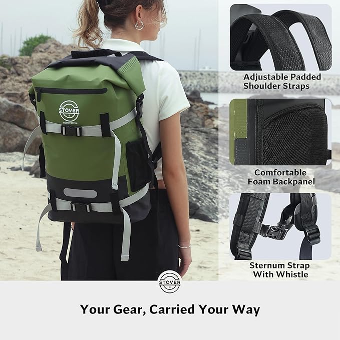 STOVER 5/10/25/30/40/55L Waterproof Backpack- Floating Dry Bag for Kayaking, Travel, Beach, Hiking, & Camping, Men/Women