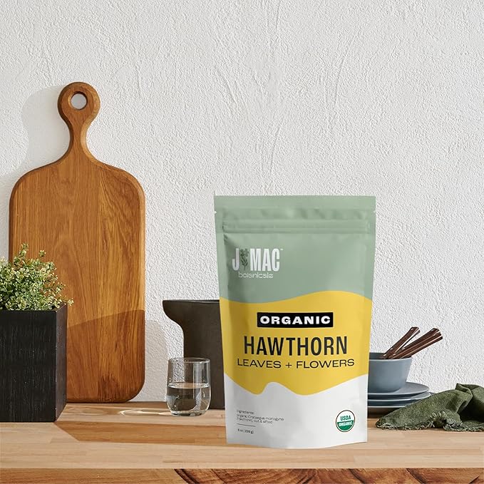 J MAC BOTANICALS Organic Hawthorn Leaves and Flower (8 oz) Dried Hawthorne leaf tea