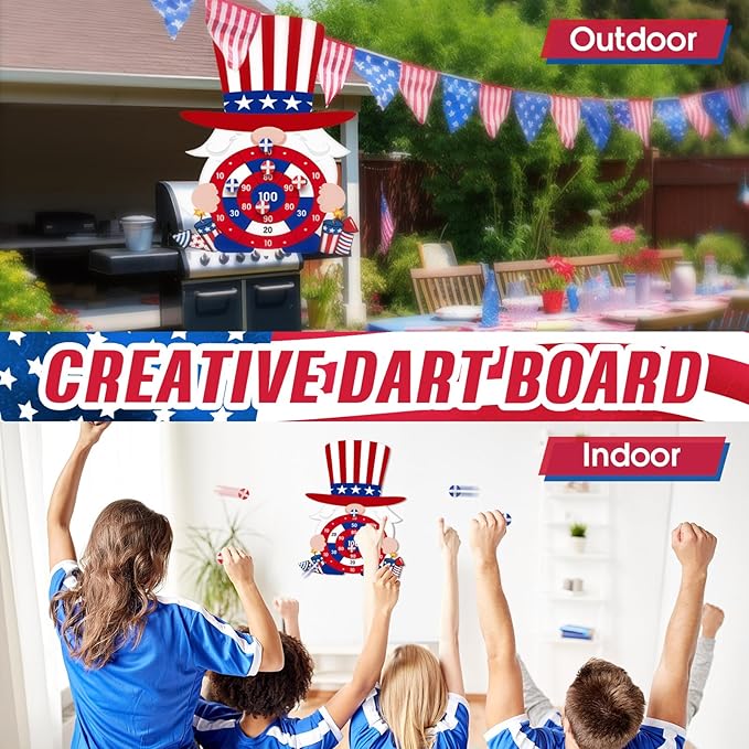 4th of July Games Set Patriotic Dart Board Games with 6 Sticky Balls Independence American Day Party Favor for Red White and Blue Party Throwing Indoor Outdoor Yard(Top Hat)