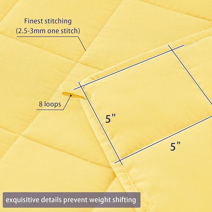 yescool Weighted Blanket for Adults (15 lbs, 48" x 72", Yellow) Cooling Heavy Blanket for Sleeping Perfect for 160-180 lbs, Twin Size Breathable Blanket with Premium Glass Bead, Machine Washable