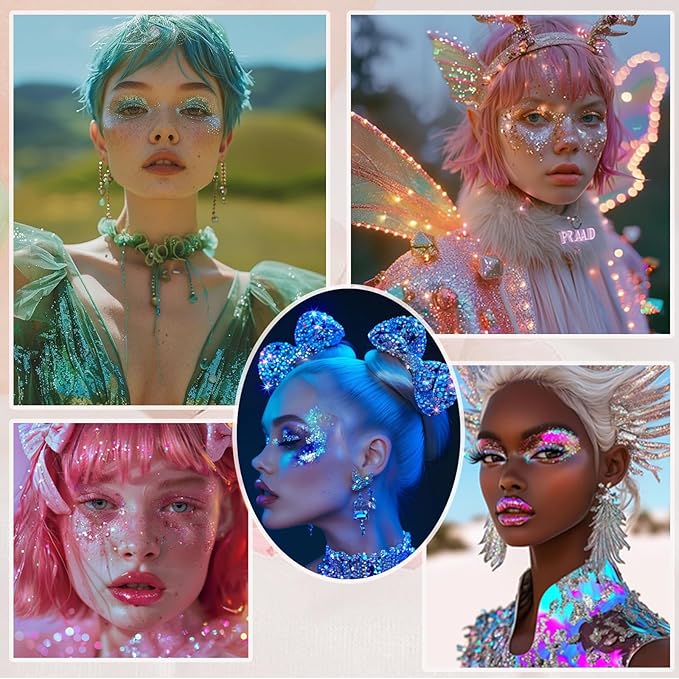 Face Body Glitter, Hair Glitter Sparkles Chunky Face Glitter Gel for Girls Makeup Singer Concerts Mermaid Festival Sequins Face Paint (3pc Purple)