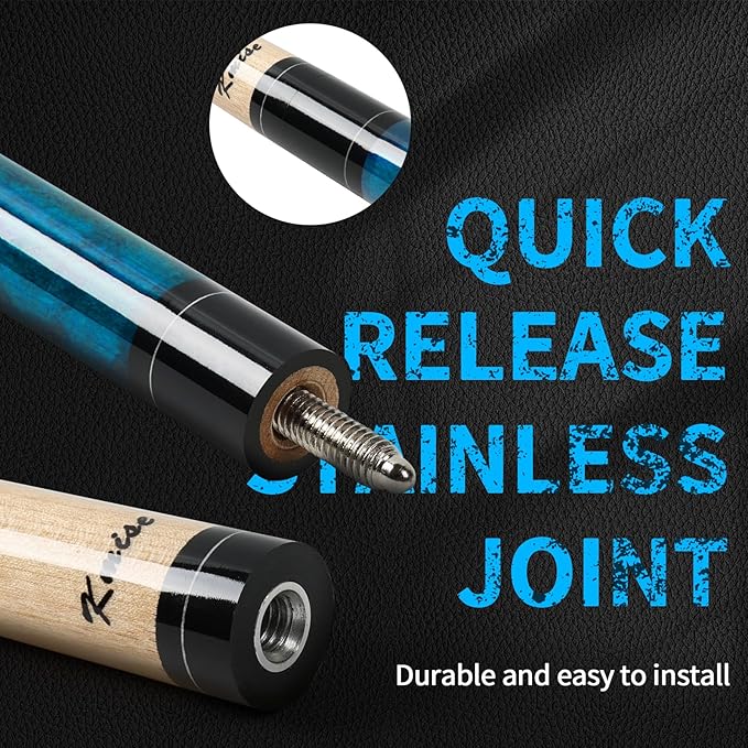 Kmise Professional Low-Deflection Pool Cue Stick, 58'' Canadian Hard Maple Wood Billiard Cue, 13mm Leather Tip, 3D Anti-Slip Grip, Precision Control for Adults/Beginners/Pros