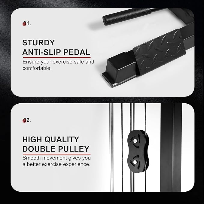 LAT All-in-one Machine with High and Low Pulley Station, LAT PullDown and LAT Row Cable Machine, LAT Tower with Adjustable Leg Support for Home Gym Total Body Training