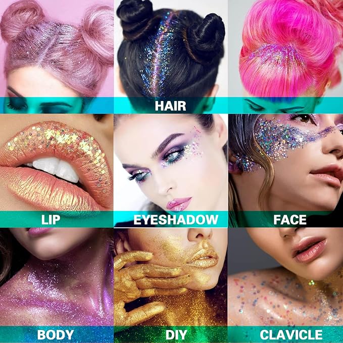 MEICOLY Gold Body Glitter,Yellow Face Glitter,Music Festival Outfits for Women,Hair Glitter Kids Sequins Makeup,Sparkle Face Body Glitter for Country Singer Concert,Mardi Gras Accessories