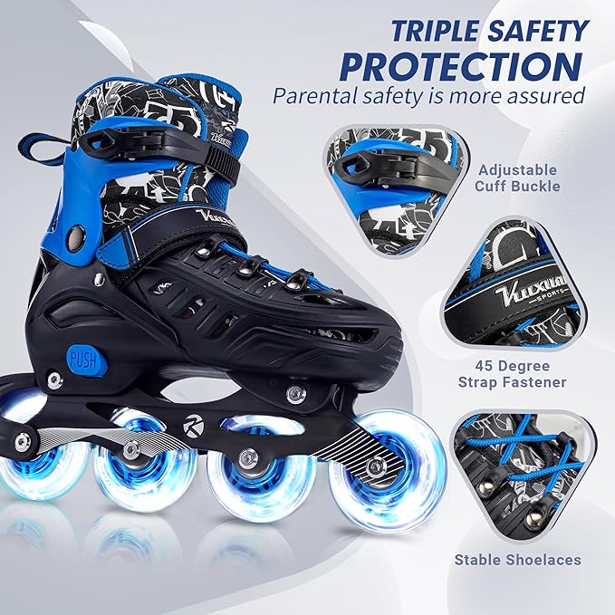 Inline Skates for Kids and Adult, Adjustable Fun Illuminating Skates for Girls, Boys, Women and Men Outdoor and Indoor, Beginner