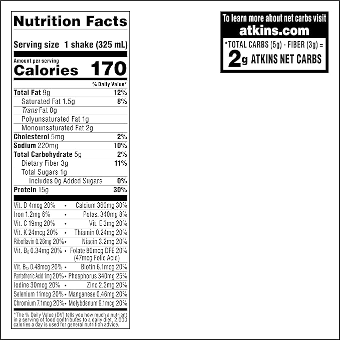 Atkins Iced Tea Latte Protein Shake, Black Tea with Honey, 15g Protein, 3g Fiber, 1g Sugar, Made with Real Tea, 12 Shakes