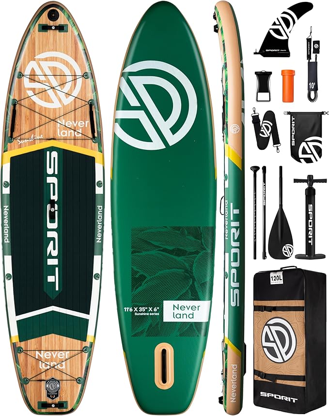 11'6×35" Super Wide Inflatable Stand Up Paddle Board, Ultra Stable SUP Board for Adults, 450lb Capacity with Shoulder Strap, 100L Backpack, Removable US Fin, Floating Paddle, Safety Leash