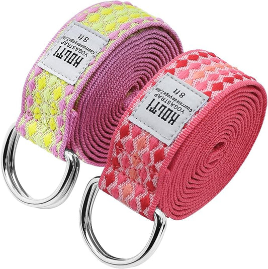 Yoga Exercise Adjustable Straps 8FT with Durable D-Ring for Pilates & Gym Workouts | Hold Poses, Stretch, Improve Flexibility & Maintain Balance