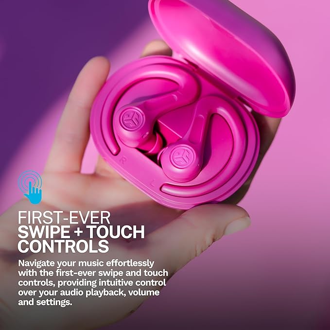 JLab JBuds Sport ANC 4 True Wireless Bluetooth Earbuds + Charging Case, Pink, Swipe + Touch Controls, Hybrid Active Noise Cancelation, Multipoint Connect, Customized Settings App