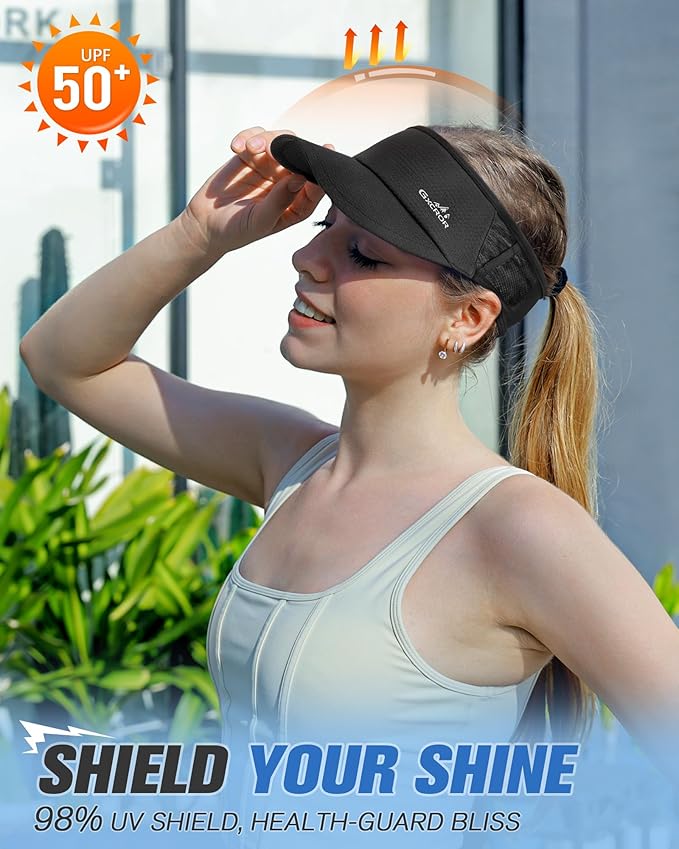 GXCROR Sports Sun Visor Hat Men Women, Lightweight Breathable Quick Dry Sports Sun Hat for Running Golf Tennis
