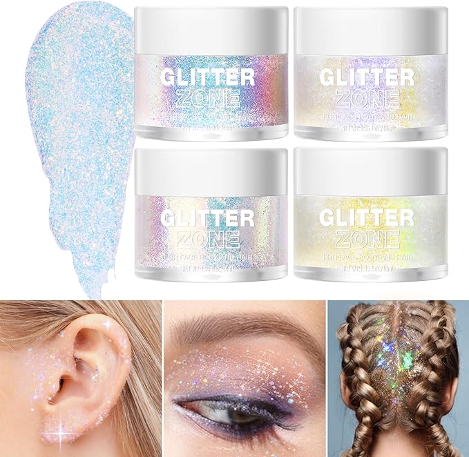 LANGMANNI Holographic Body Glitter Gel for Body, Face, Hair and Lip.Color Changing Glitter Gel Under Light. Vegan & Cruelty Free-1.35 oz (4# Sapphire Blue)