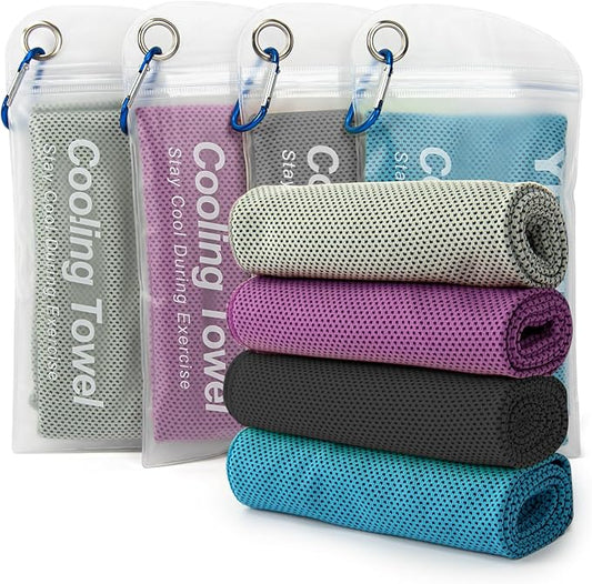 YESLIFE 4 Pack Cooling Towel 40"x12", Gym Towels for Men and Women, Soft Breathable Workout Towels for Yoga, Running, Sport, & More (Blue, Grey, Purple, Black)