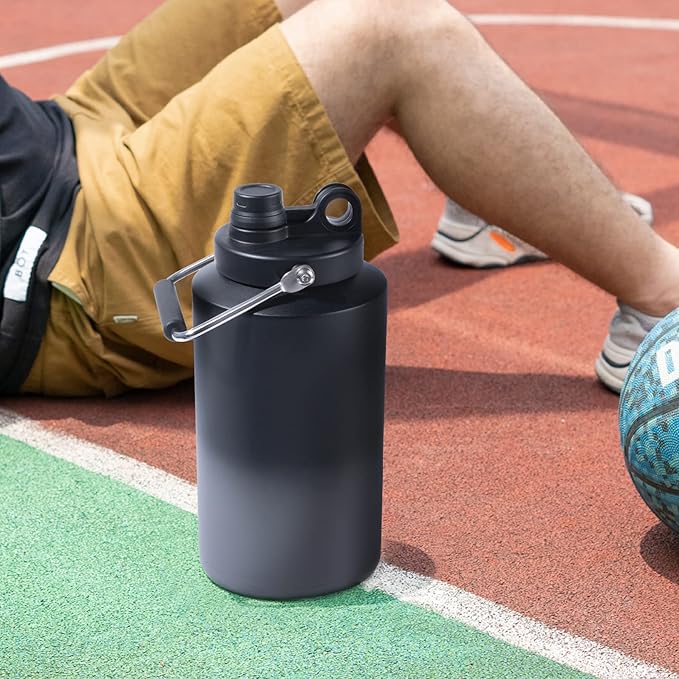 Kerilyn Insulated Gallon Jug with Handle, One Gallon, 128oz Stainless Steel, Large Double Vacuum Water Bottle for Hot & Cold Drinks, Wide Mouth, Sweat Proof, Great for Travel, Camping, Grey Gradient