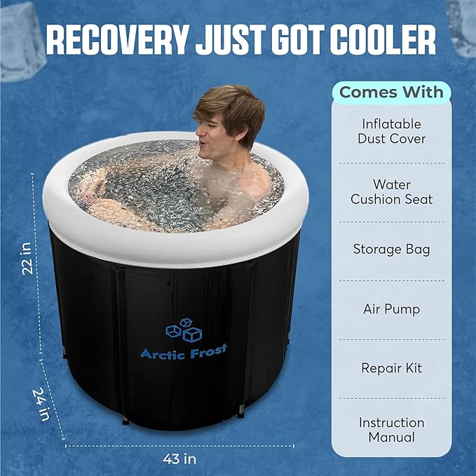 Large Round Professional Ice Bath Tub-105 Gallon Inflatable Cold Plunge- Portable Lightweight Easy to Set Up for Full Cold Water Immersion, Faster Recovery (Black, Round Bath(32x32x30)