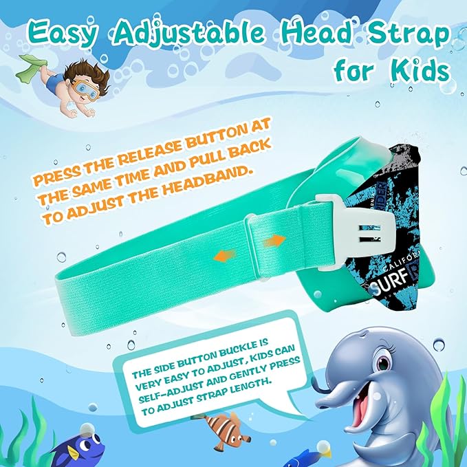 Kids Swim Goggles 180° Snorkel Diving Mask with Nose Cover, Anti-Fog Kids Swimming Goggles with Elastic Fabric Strap for Kids Boys Girls