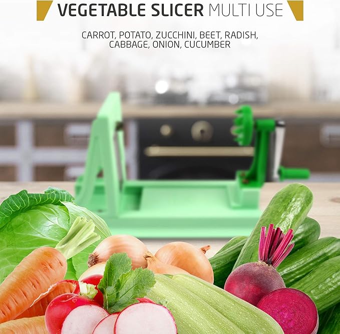 Japanese Turning Vegetable Spiralizer, Veggie Spiralizer For Fresh Zucchini, Squash, Butternut Squash with 1 Straight-Edged Blade and 3 Serrated Blades Multiple