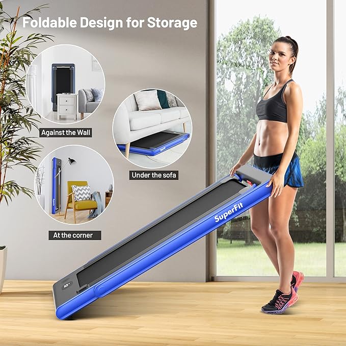 GYMAX Walking Pad, Dual LED Display 2 in 1 Under Desk Treadmill for Home with Remote & Smart App Control, 2.25HP Foldable Portable Treadmill Running Machine for Office Small Space