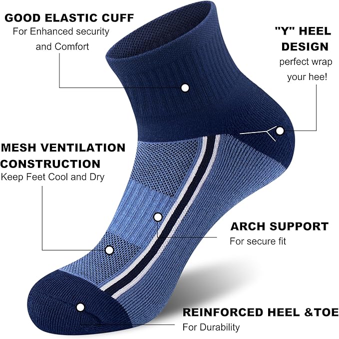 Gonii men ankle socks for men athletic running Cushion Quarter Socks 5 Pairs