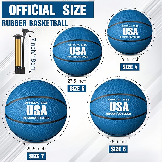 Jenaai 6 Pcs Rubber Basketballs Official Size Bulk Streetballs Multicolor Basket Balls with Pump Plain Basketball Set for Adult Youth Gifts Indoor Outdoor Training Games