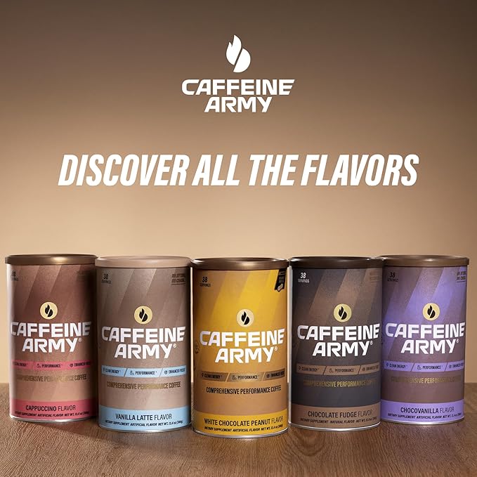 CAFFEINE ARMY White Chocolate Peanut | Comprehensive Functional Coffee with MCTs, CoQ10, Collagen and Adaptogens: Clean Energy + Supports Daily Attention, No Jitters or Crash (13.4 oz 38 Servings)
