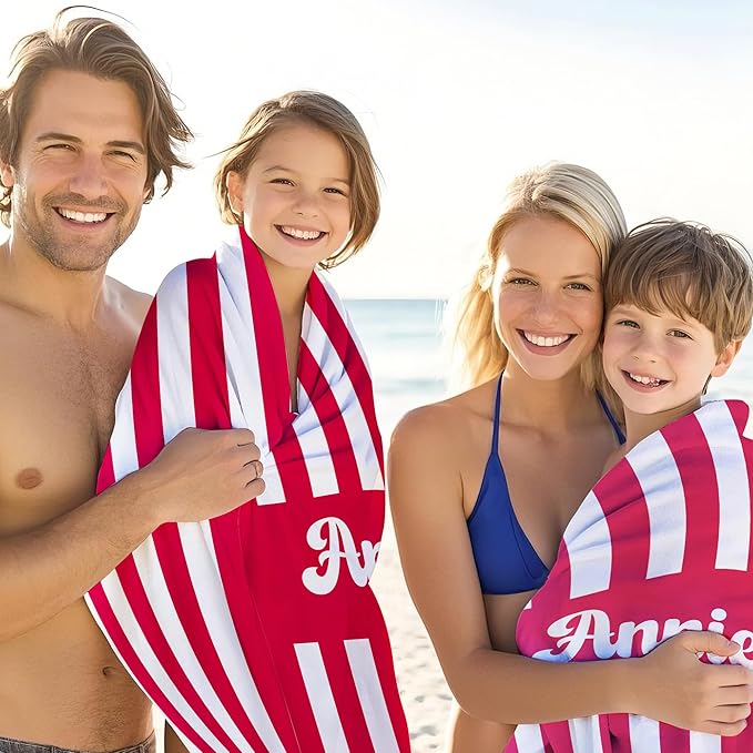 JML Personalized Beach Towel with Name, Custom Cabana Stripe Beach Towel, Customized Microfiber Pool Towel, Quick Dry & Absorbent Swim Towel for Adult,Mother's Day, Birthday, Summer Holiday,Vacation