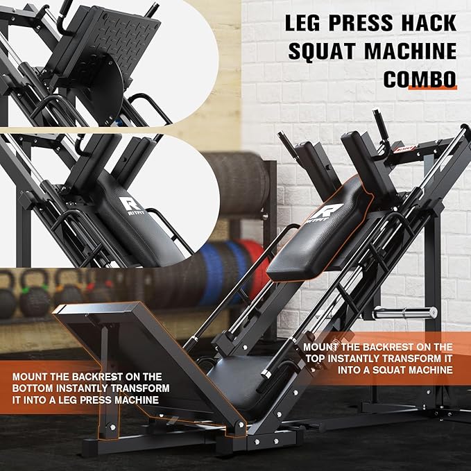 RitFit Adjustable Leg Press and Hack Squat Machine with Weight Plate Set, Professional Home Gym Equipment with Linear Bearings, Specialized for Complete Lower Body Workouts and Weight Storage Posts