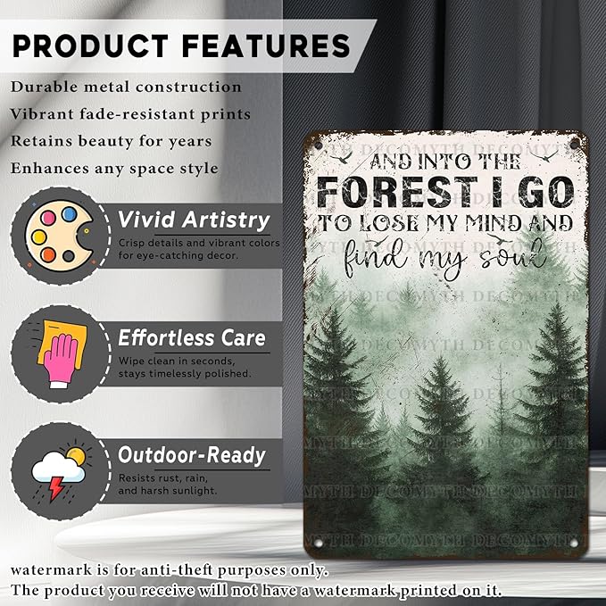 Vintage Sign And Into The Forest I Go to Lose My Mind and Find My Soul Hiking Girl Retro Metal Tin Sign for Home Coffee Wall Decor 12 * 8inch