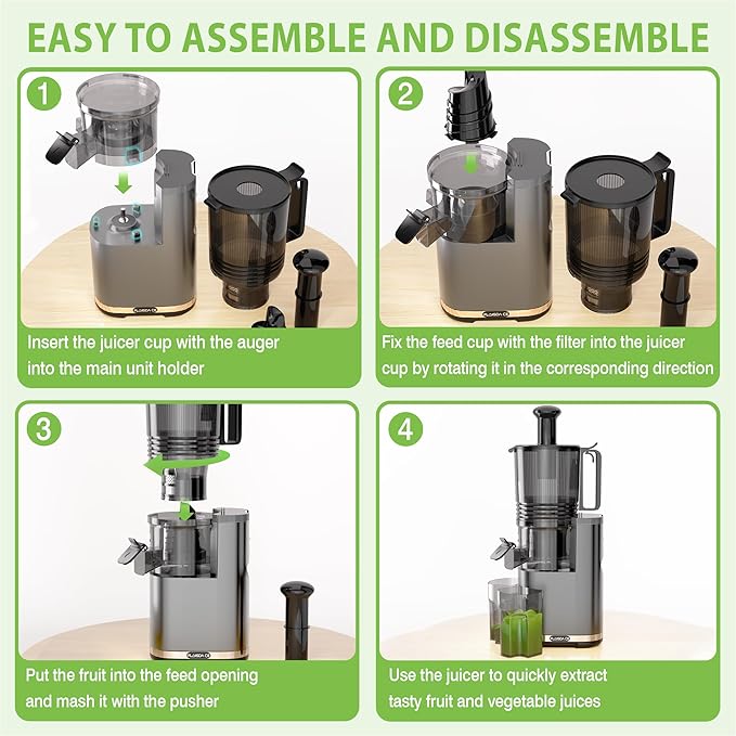 Cold Press Juicer, 6.5" Extra Large Feed Chute Juicer Machines, 350W Slow Masticating Juicer Machines with High Juice Yield for Whole Vegetables & Fruits, BPA Free, Titanium Gray, Easy to Clean