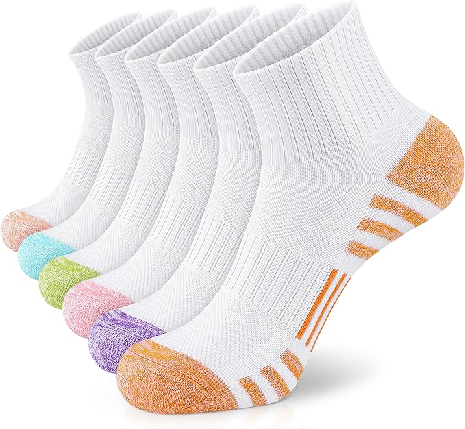 Airacker Athletic Quarter Socks with Cushion Running Ankle Socks for Men Women 6 Pairs