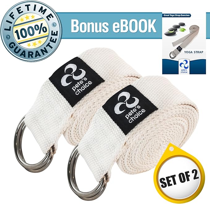 2-PACK or 5-PACK Yoga Exercise Adjustable Straps 8Ft | BONUS eBook | with Durable D-Ring For Pilates & Gym Workouts | Hold Poses, Stretch, Improve Flexibility & Maintain Balance