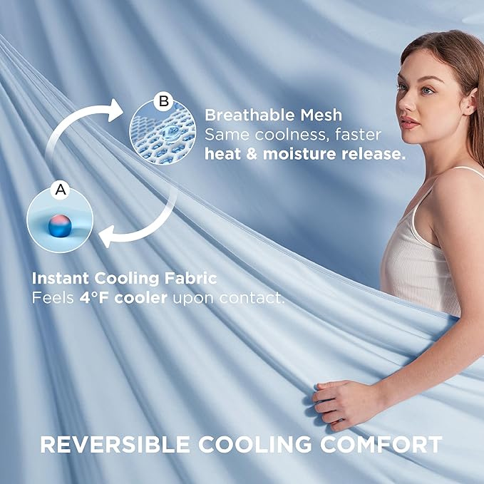 Bedsure Summer Cooling Blanket Queen Size for Hot Sleepers with Sports Mesh Design, Arc-Chill Q-Max 0.4 Lightweight Breathable Ice Cold Blanket for Night Sweats, 90 x 90 Inches, Mesh Blue
