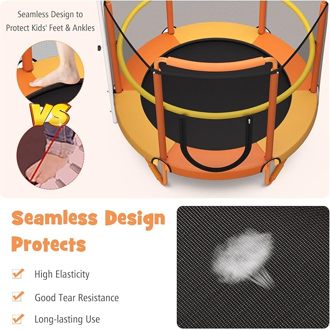 GYMAX 5FT Trampoline for Kids, ASTM Approved with Safety Net & Kitten Trapeze Rings, Indoor/Outdoor