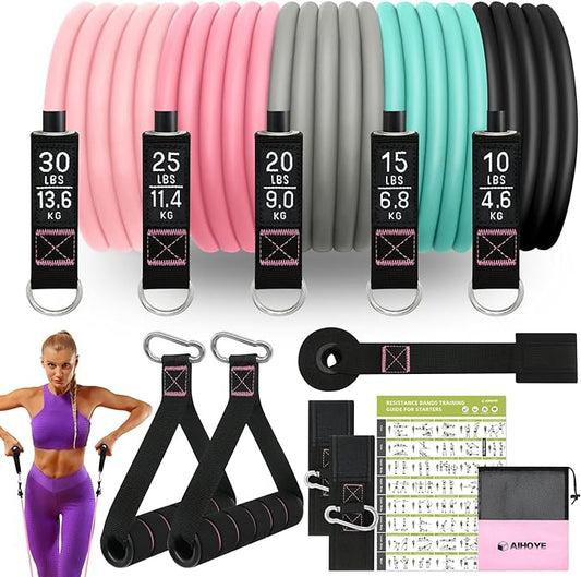 Aihoye Resistance Bands for Working Out, Exercise Bands with Handles, Stretch Bands for Exercise, Workout Bands with Door Anchors for Physical Therapy & Strength Training