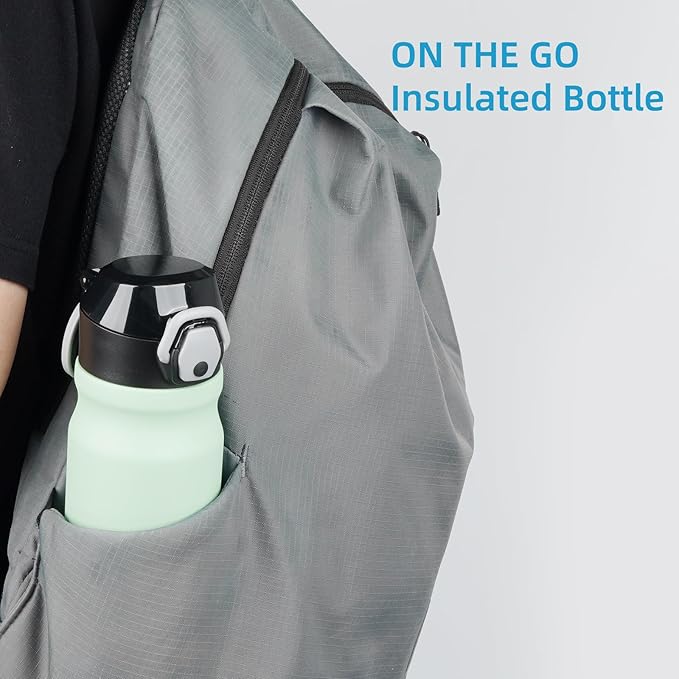 Insulated Water Bottle with Straw and Carry Loop,18 oz Stainless Steel Double Wall Vaccum Metal Water Flask with Leak-proof Lid, Avocado Green