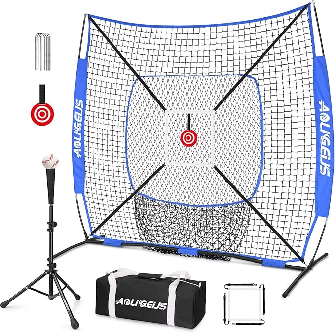 6'X6' Baseball Softball Practice Net,Pitching Net,Batting Net,with Bonus Strike Zone,Target and Bow Frame,for Hitting,Pitching,Catching