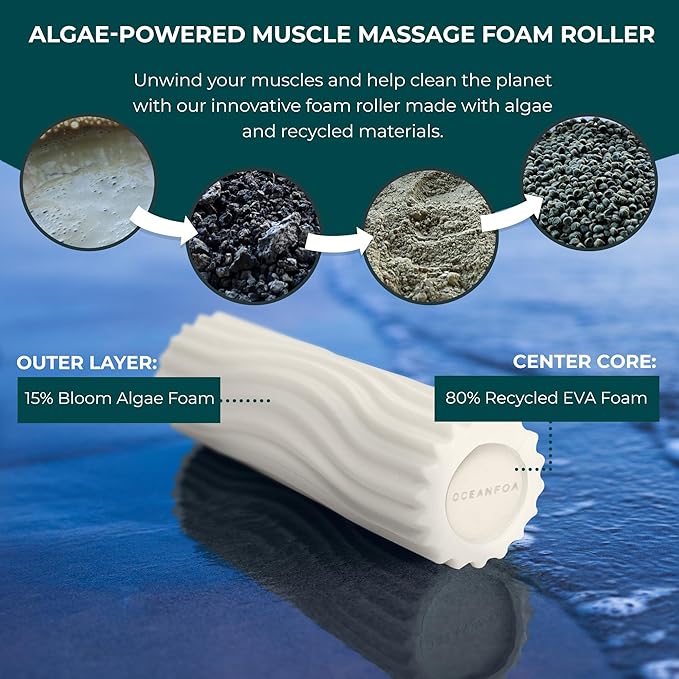 Oceanfoam Ripple Travel Foam Roller (11" x 3.35") Firm Mini Foam Roller for Physical Therapy, Deep Tissue Massage, Back Pain - High Density, Ergonomic Wave Textured - Yoga, Pilates, Exercise (Natural)