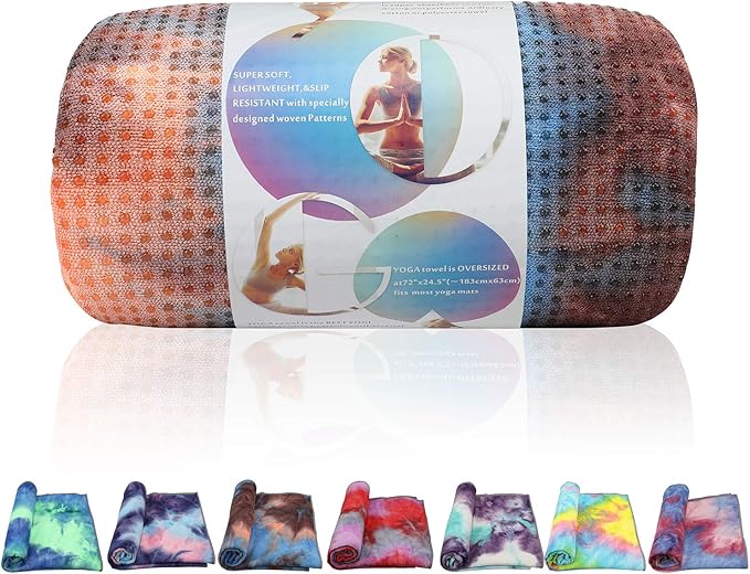 Yoga Towels , Non Slip Hot Yoga Towel Skidless Waffle Texture, 100% Absorbent Odorless Microfiber Yoga Blanket, Standard Sized 24 x72 in Mat Towel,for Hot Yoga, Bikram, Pilates ( Blue & Grey)…1